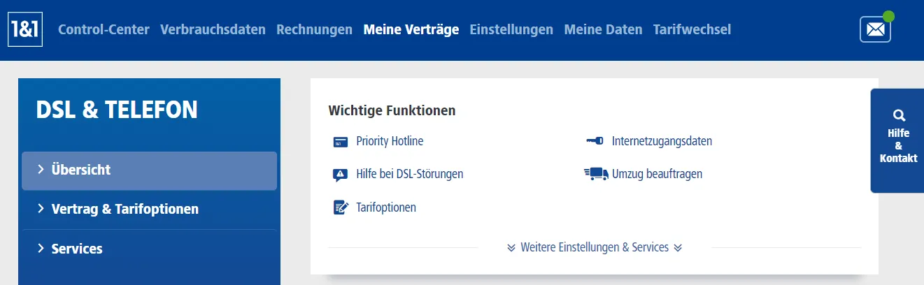 1&1 Meine Verträge