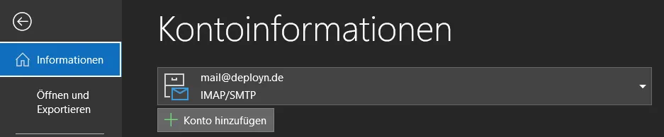 Kontoinformationsmenü in Outlook