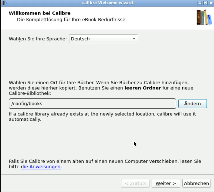 Calibre Einrichtung