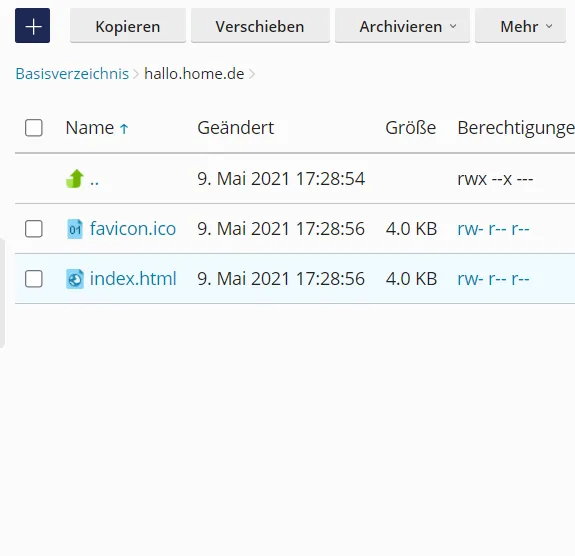 Verzeichnis der Subdomain im Dateimanager