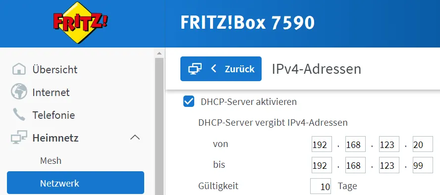Fritz!Box DHCP-Einstellungen