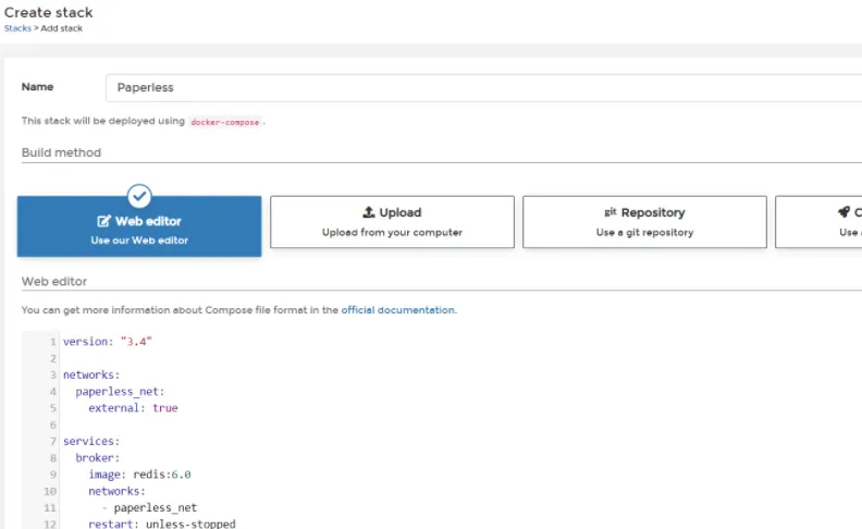 Compose Datei in den Stack einfügen