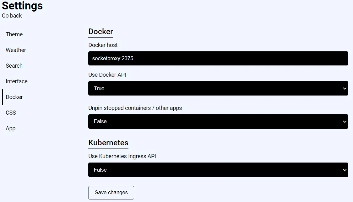 Docker Einstellungen in Flame