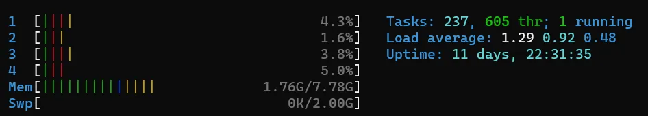 htop system load