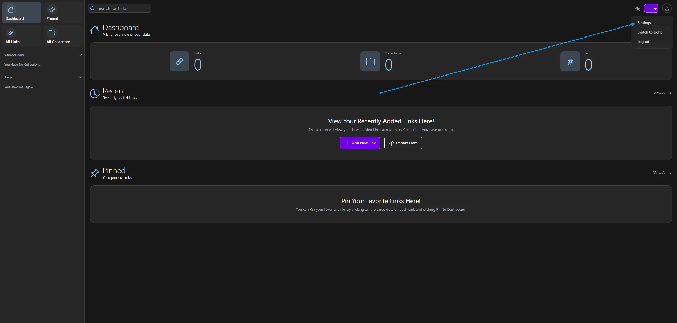 Linkwarden dashboard