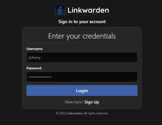 Linkwarden login screen