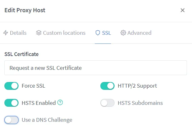 Neues SSL Zertifikat anfordern.