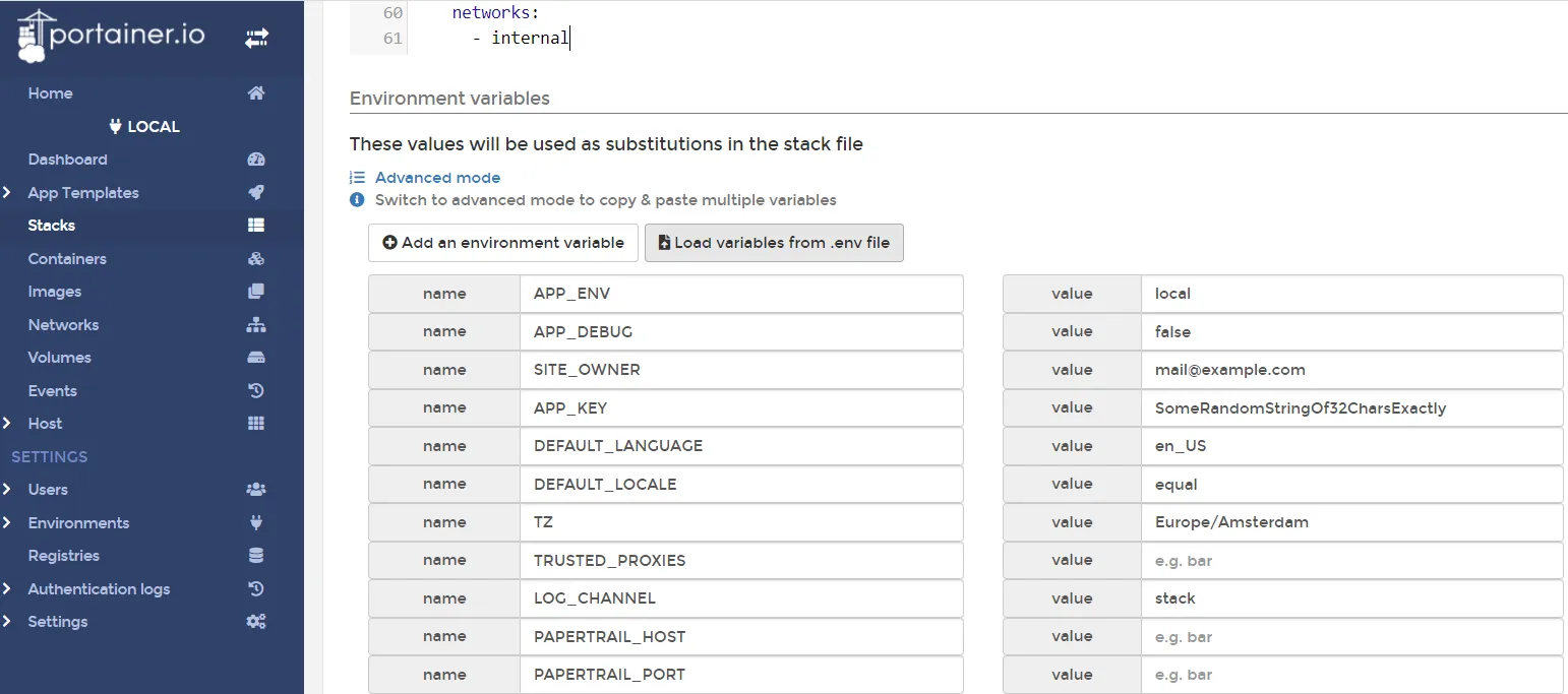 Portainer stack.env