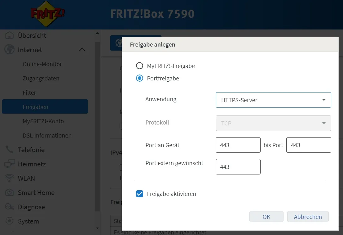 Portfreigabe in der Fritz!Box