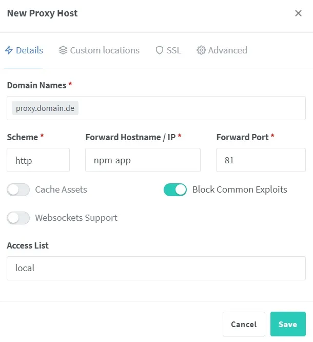 Neuer Proxy-Host