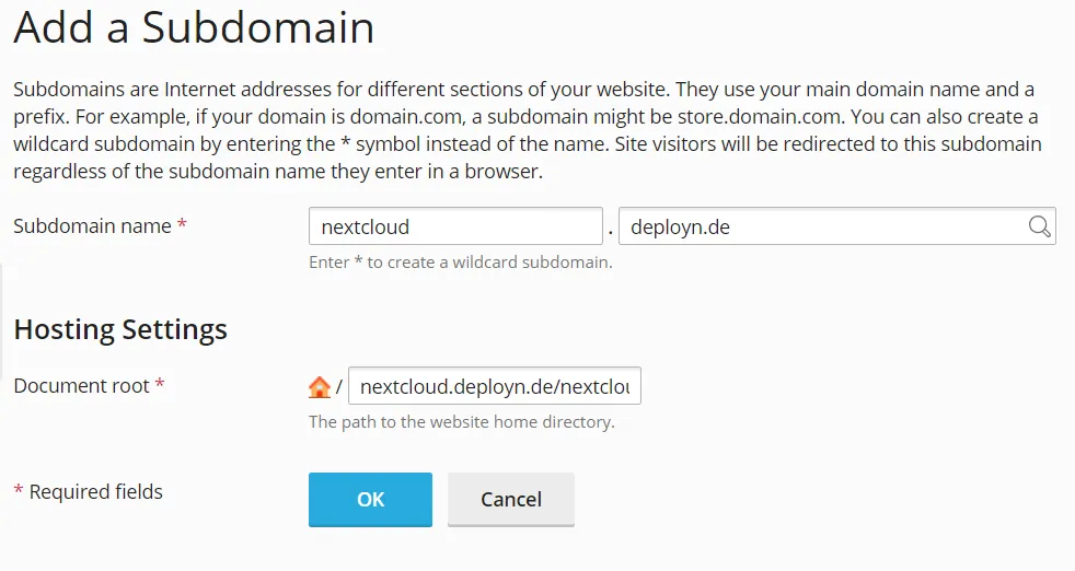 Create subdomain