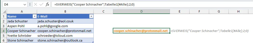 VLOOKUP Function with Table