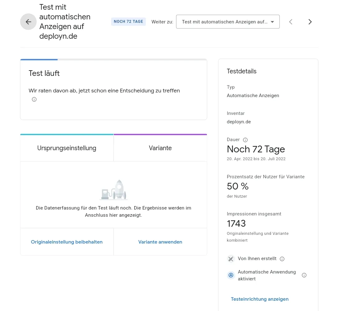 Zwischenergebnis des Optimierungstests