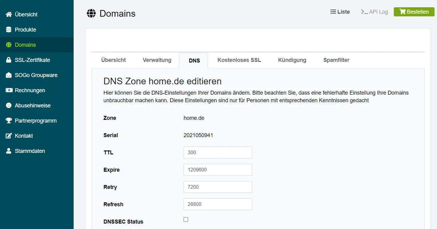 TTL in den DNS-Einstellungen