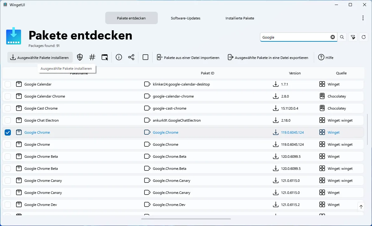 WingetUI Search